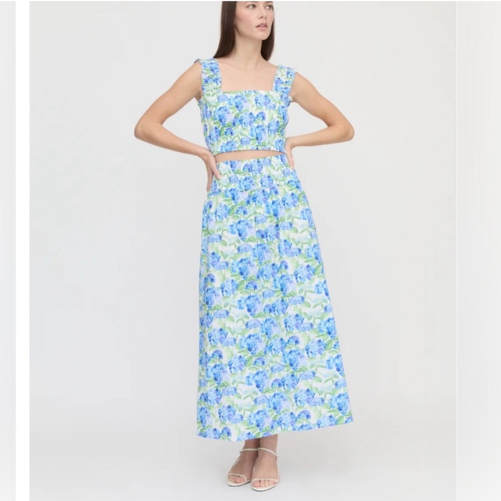 The Hill House x La Coqueta Delphine Skirt and Top  - Blue Watercolor Hydrangea